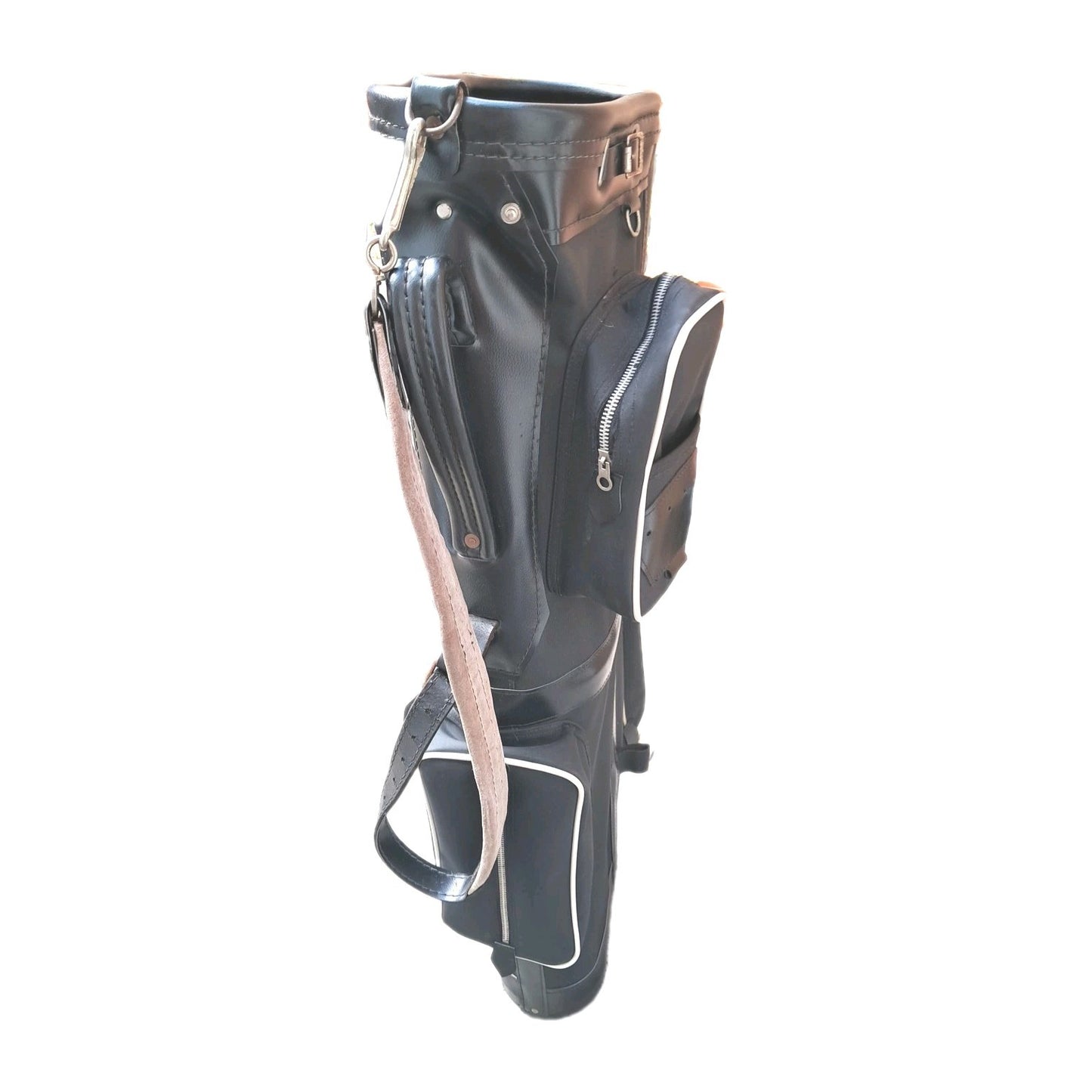 Vintage Retro Golf Bag Black 3 Div Handle 3 Pockets Strap 43"×13"×8" Rain Cover