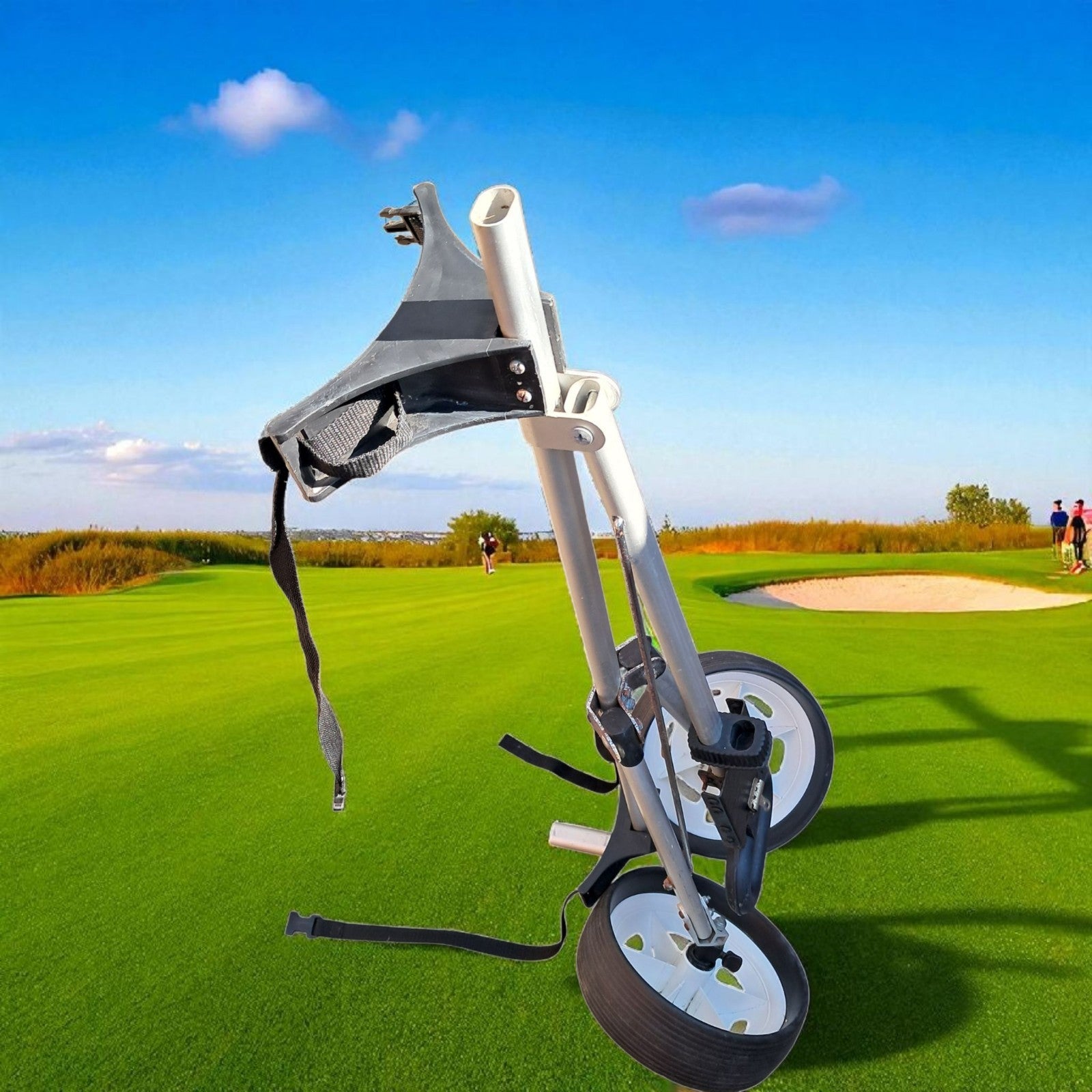Golf Trolley.  Collapsible 2 Wheel. Easy Carry. Card Holder. Removable Wheels.