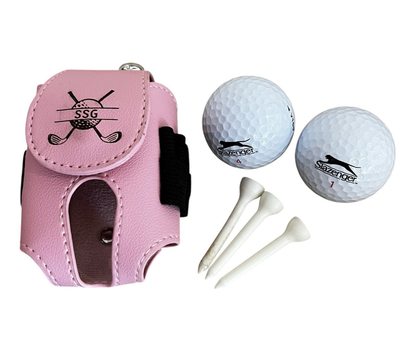 Pink Golf Ball Bag Tee Carry Waist Pouch PU Leather FREE DELIVERY
