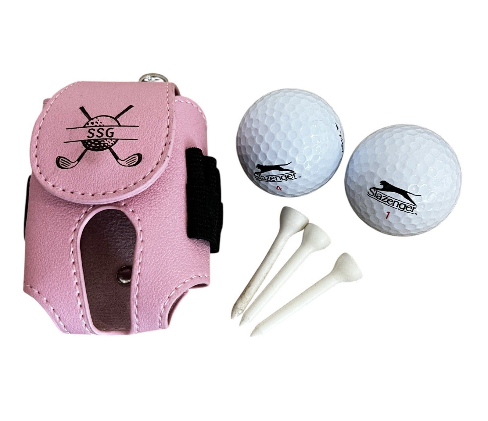 Pink Golf Ball Bag Tee Carry Waist Pouch PU Leather FREE DELIVERY