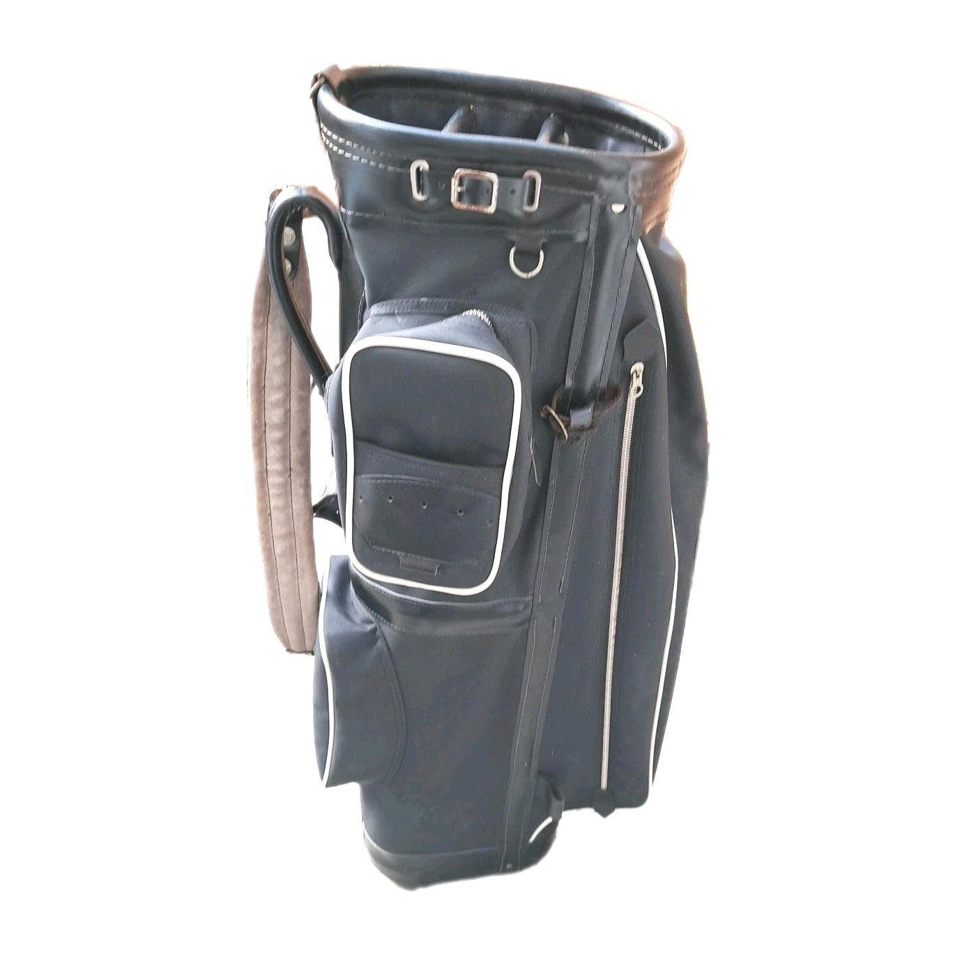 Vintage Retro Golf Bag Black 3 Div Handle 3 Pockets Strap 43"×13"×8" Rain Cover