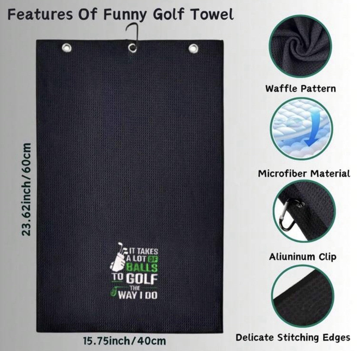Funny Golf Towel Microfiber With Clip Golf Gift FREE DELIVERY