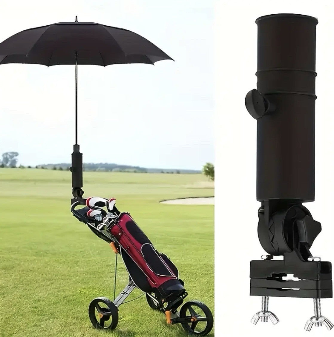Golf Bag Umbrella Holder Cart Attachment Brolly Clip Accessory FREE DELIVERY