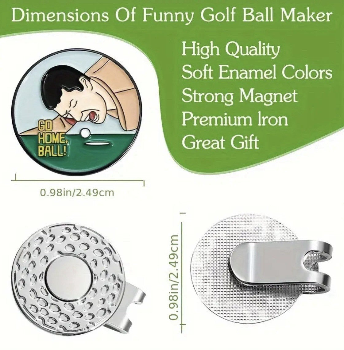 Magnetic Hat Clip Golf Ball Marker Funny One Touch Locking “GO HOME BALL!” Gift