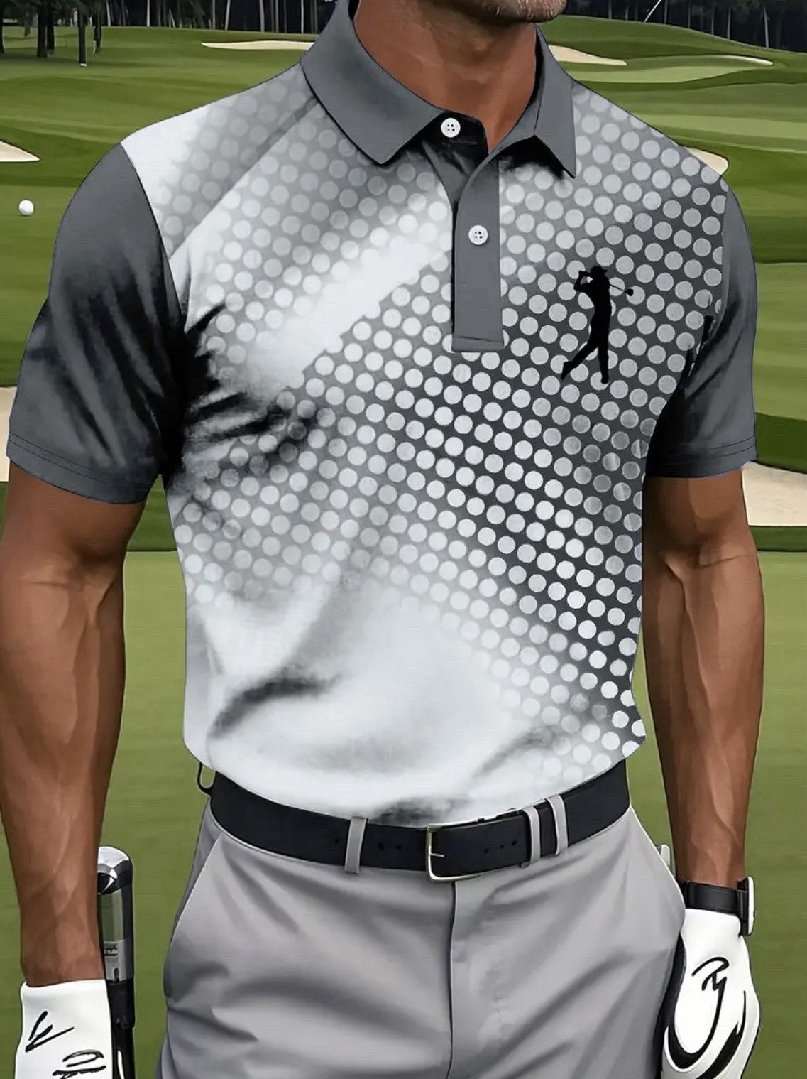 Men’s Golf Polo Shirt Grey Patterned Breathable FREE DELIVERY