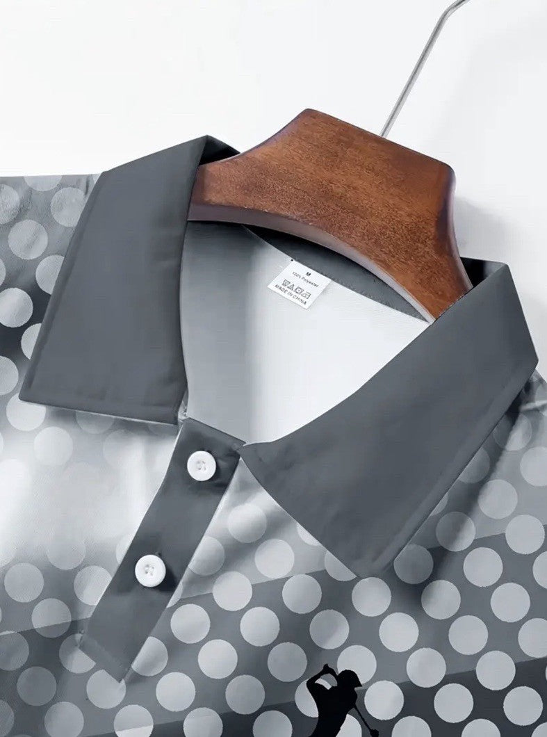 Men’s Golf Polo Shirt Grey Patterned Breathable FREE DELIVERY