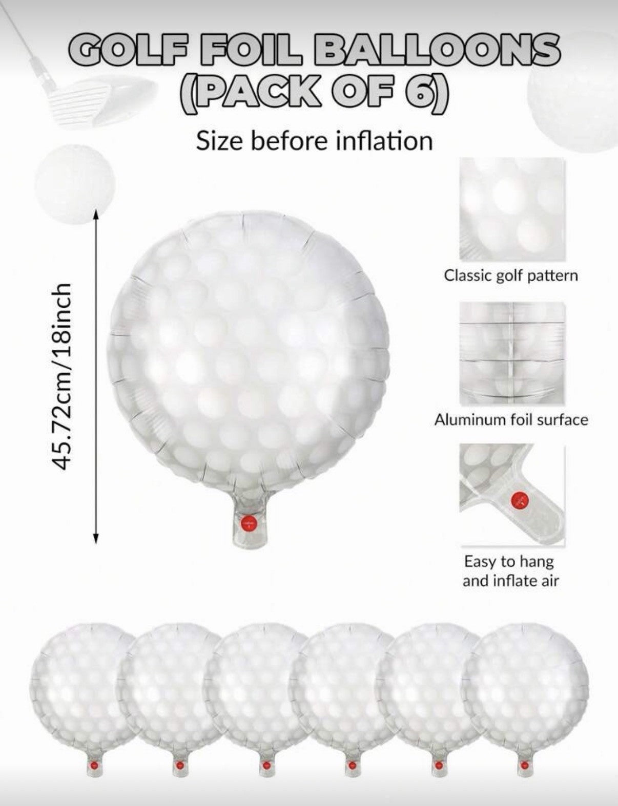 6pcs Golf Ball Balloons 18inch Party Decorations FREE DELIVERY