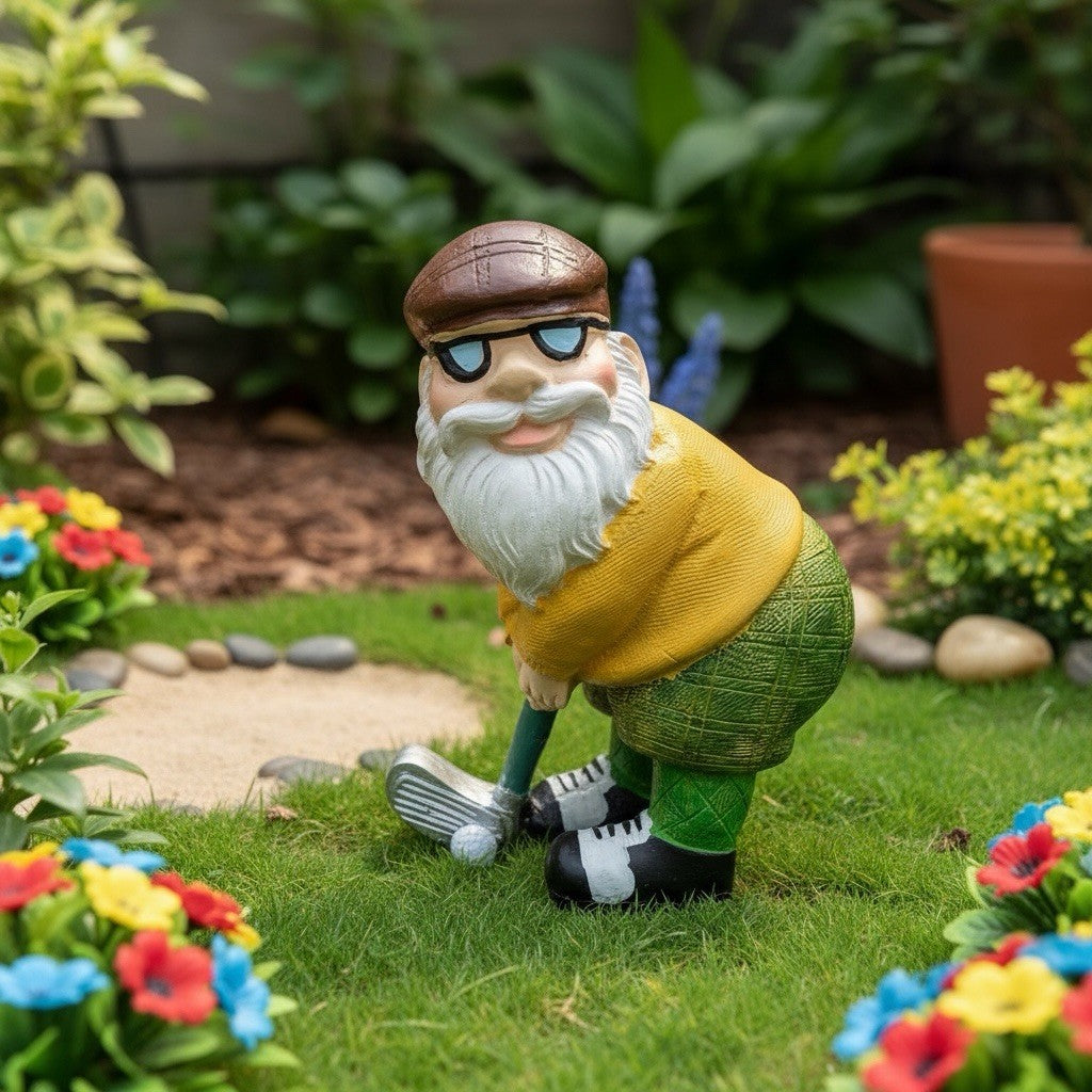 Golf Gnome Garden Indoors Outdoors Novelty Decoration Funny Statue