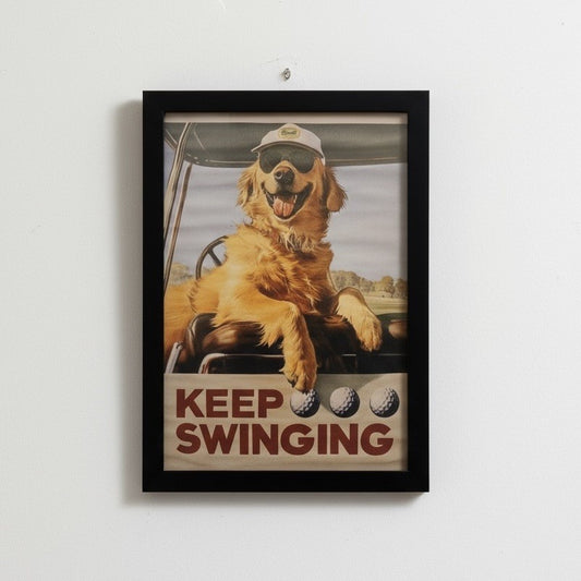 Framed Golf Print Photo Picture Display Funny Dog Art Novelty Golf Gift 21x30cm
