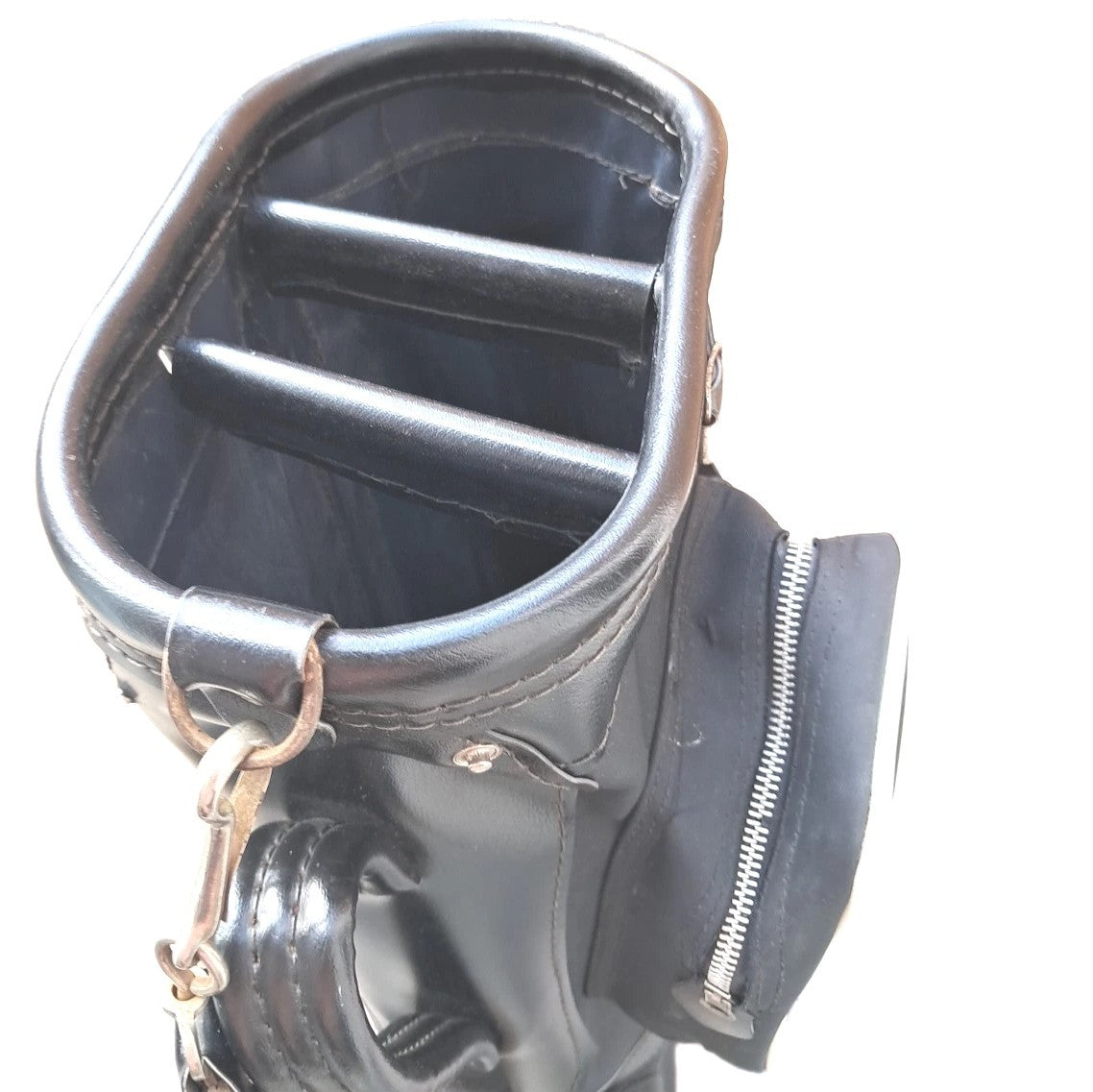 Vintage Retro Golf Bag Black 3 Div Handle 3 Pockets Strap 43"×13"×8" Rain Cover