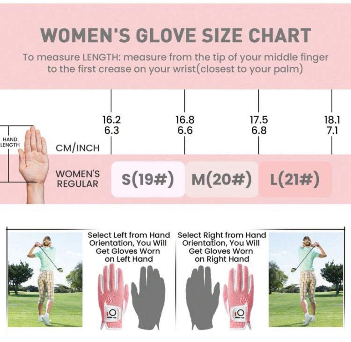 Women’s Right Handed Golf Glove Medium 17cm Pink Breathable FREE DELIVERY