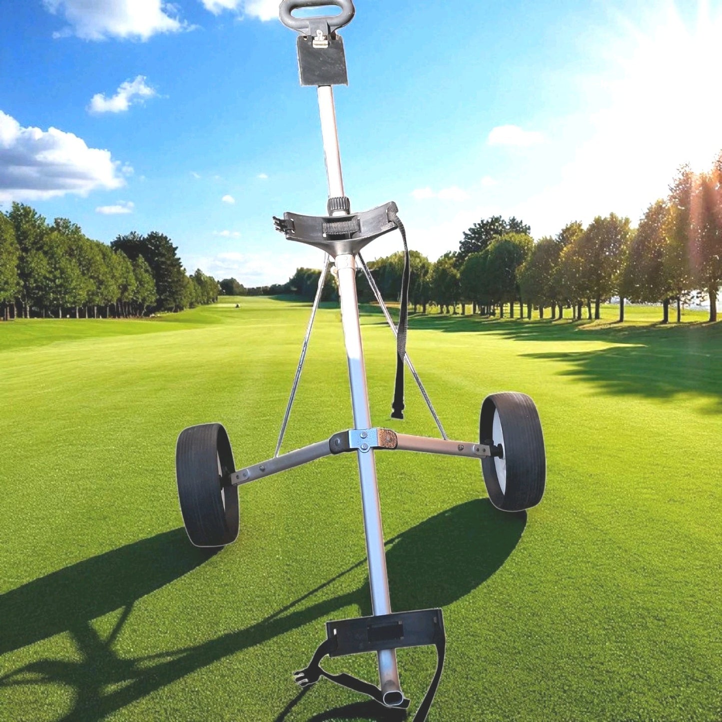 Golf Trolley.  Collapsible 2 Wheel. Easy Carry. Card Holder. Removable Wheels.