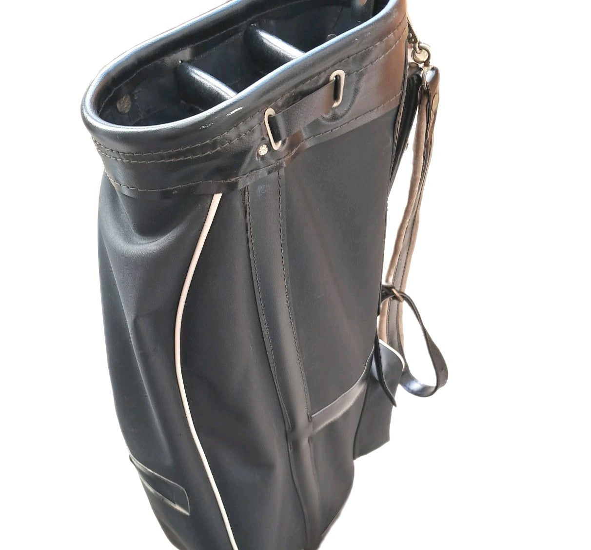 Vintage Retro Golf Bag Black 3 Div Handle 3 Pockets Strap 43"×13"×8" Rain Cover