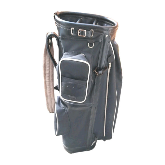 Vintage Retro Golf Bag Black 3 Div Handle 3 Pockets Strap 43"×13"×8" Rain Cover