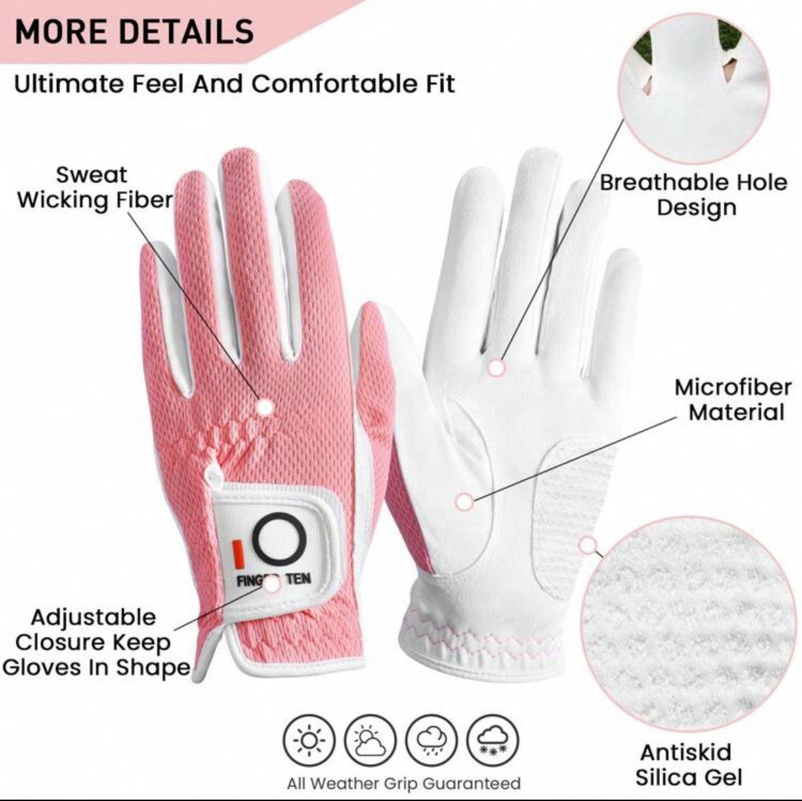 Women’s Right Handed Golf Glove Medium 17cm Pink Breathable FREE DELIVERY