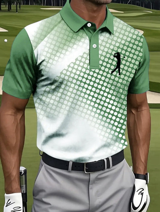 Men’s Golf Polo Shirt Green Patterned Breathable FREE DELIVERY