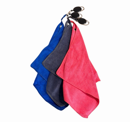 BLUE Golf Ball Cleaning Towel Attachable Retractable Carabiner Microfiber