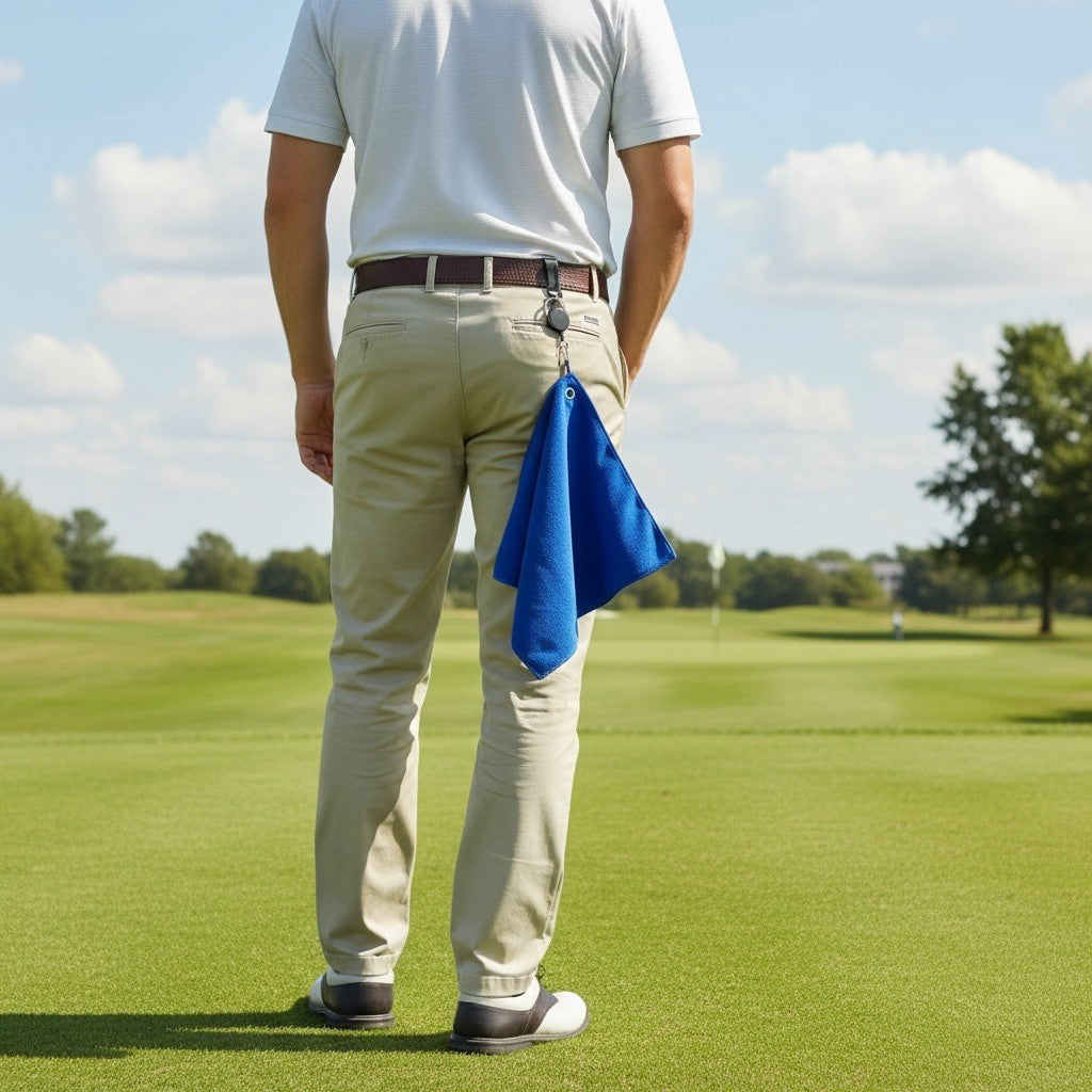 BLUE Golf Ball Cleaning Towel Attachable Retractable Carabiner Microfiber