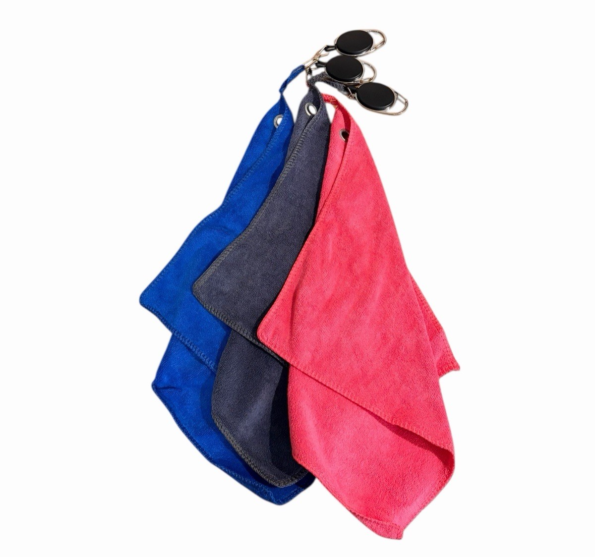 GREY Golf Ball Cleaning Towel Attachable Retractable Carabiner Microfiber
