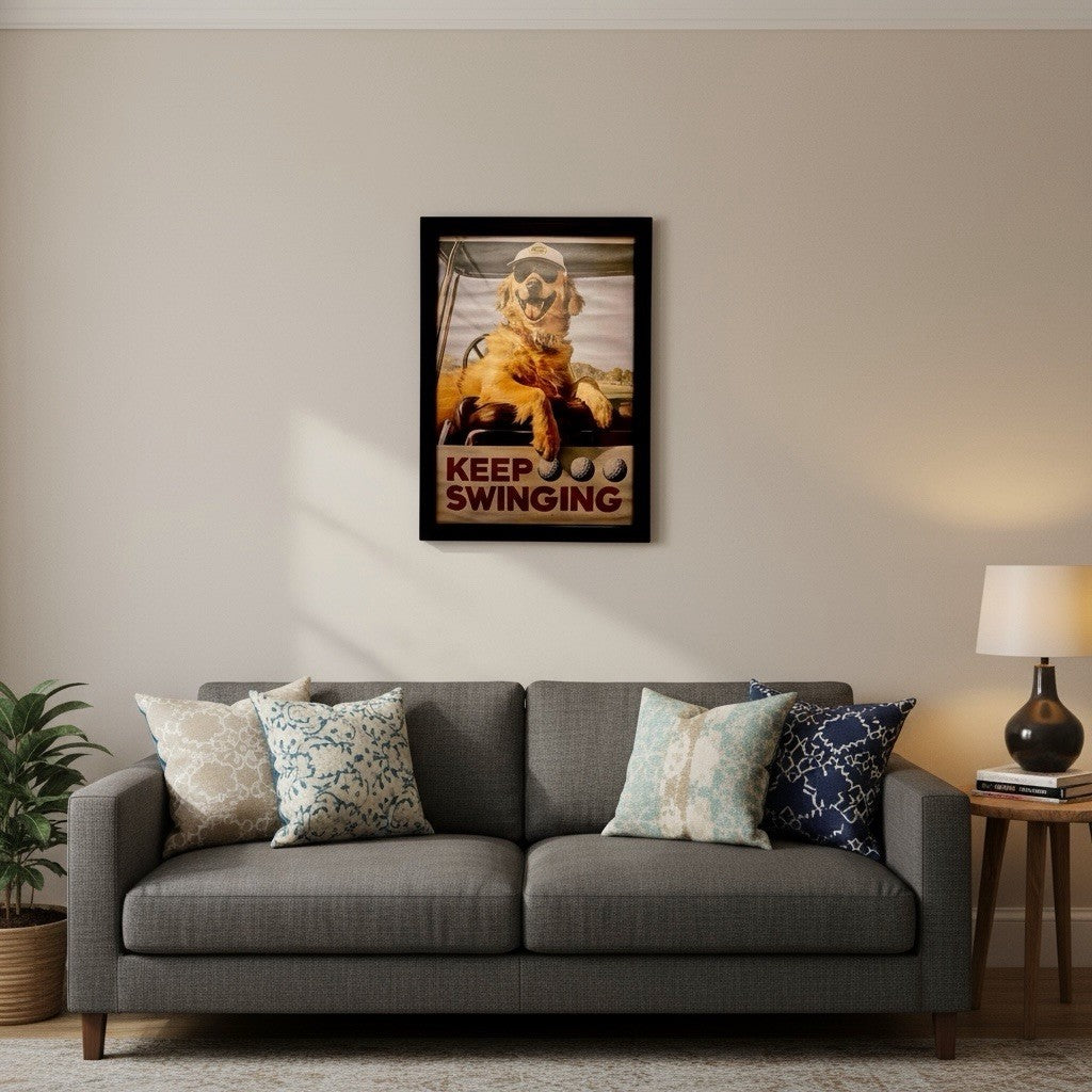 Framed Golf Print Photo Picture Display Funny Dog Art Novelty Golf Gift 21x30cm