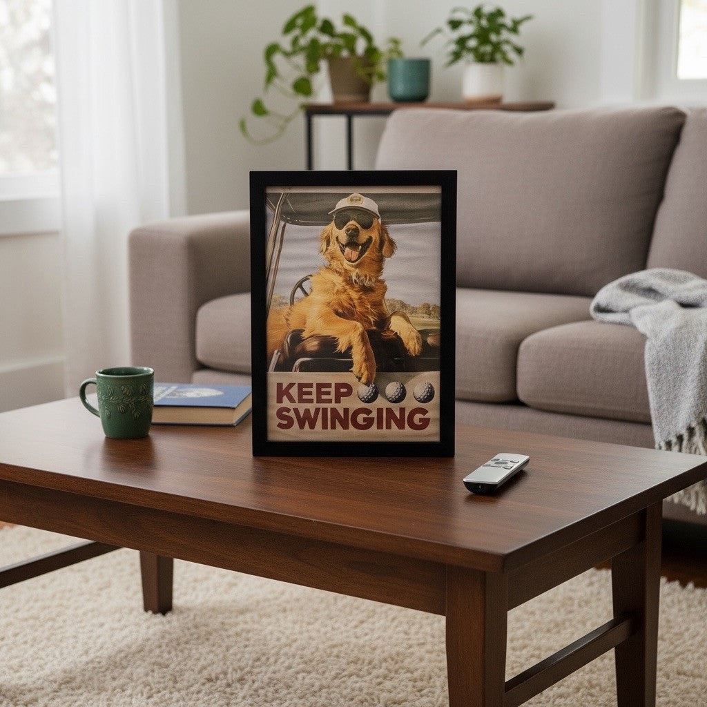 Framed Golf Print Photo Picture Display Funny Dog Art Novelty Golf Gift 21x30cm