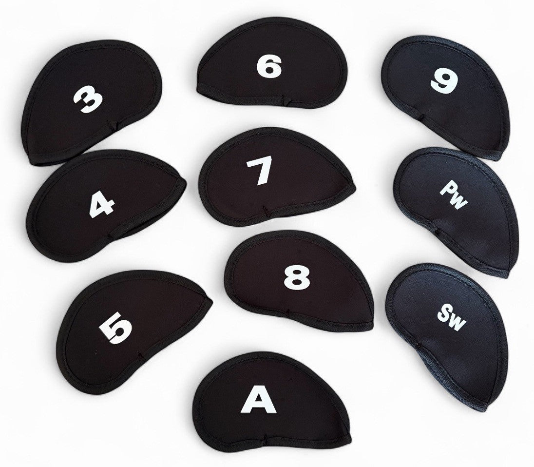 Golf Club Iron Head Covers Full Set 3-9 SW PW A Lightweight Black Protective