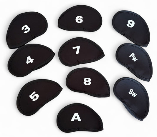 Golf Club Iron Head Covers Full Set 3-9 SW PW A Lightweight Black Protective